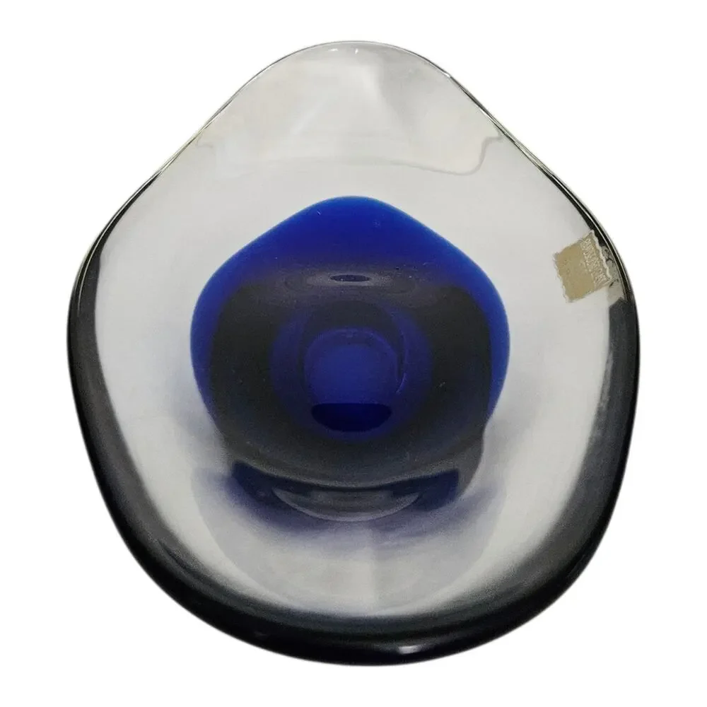 Randsfjord Glass Norway Handblown Cobalt Blue Art Glass Oval Centerpiece Bowl